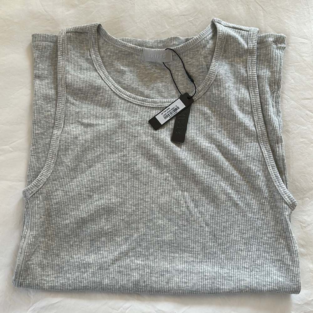 Skims Heather Grey Ribbed Tank, Small
